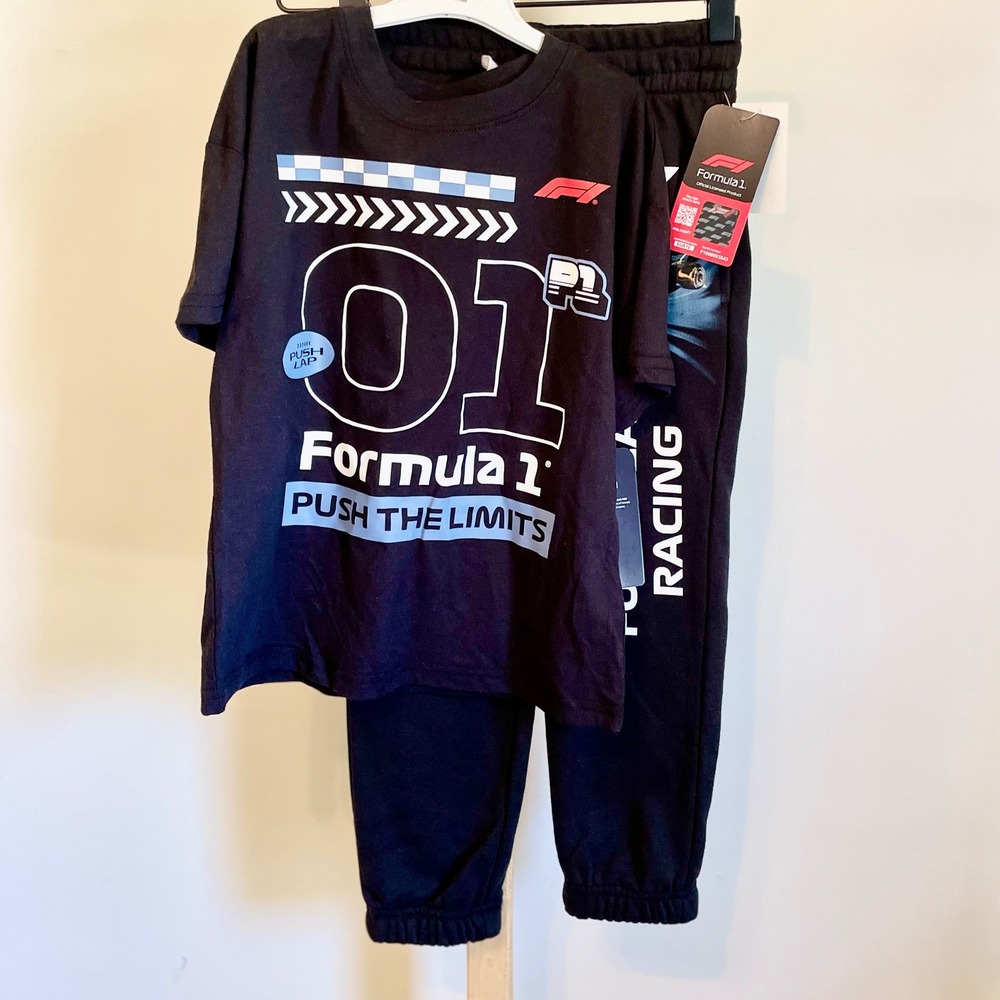Formula 1 Kids Racing Graphic T-Shirt and Jogger Sweatpants Set Black XS NEW